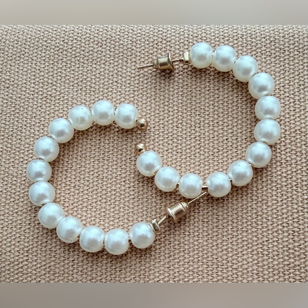 Pearl Earrings- Beaded Pearl Hoops (Medium or Large)
